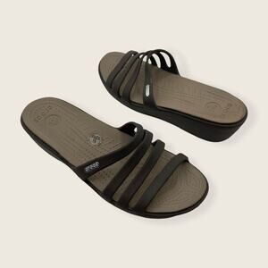 Crocs Rhonda Brown Strappy 2" Wedge Slip On Foam Slide Sandals 14706 10